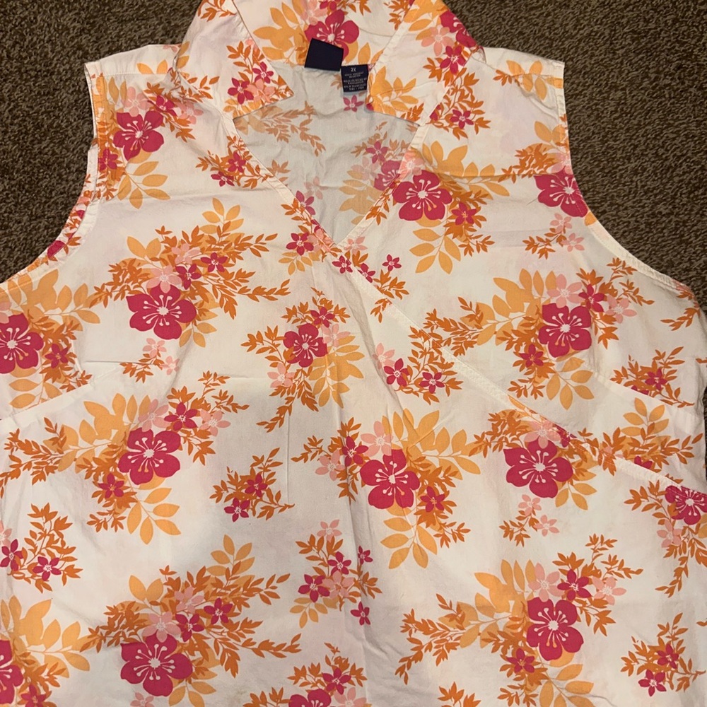 Floral Sleeveless Top - Pink and Orange